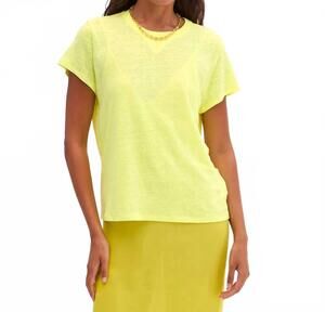 NEW CLARE V. classic linen tee with v-stitch in neon yellow
